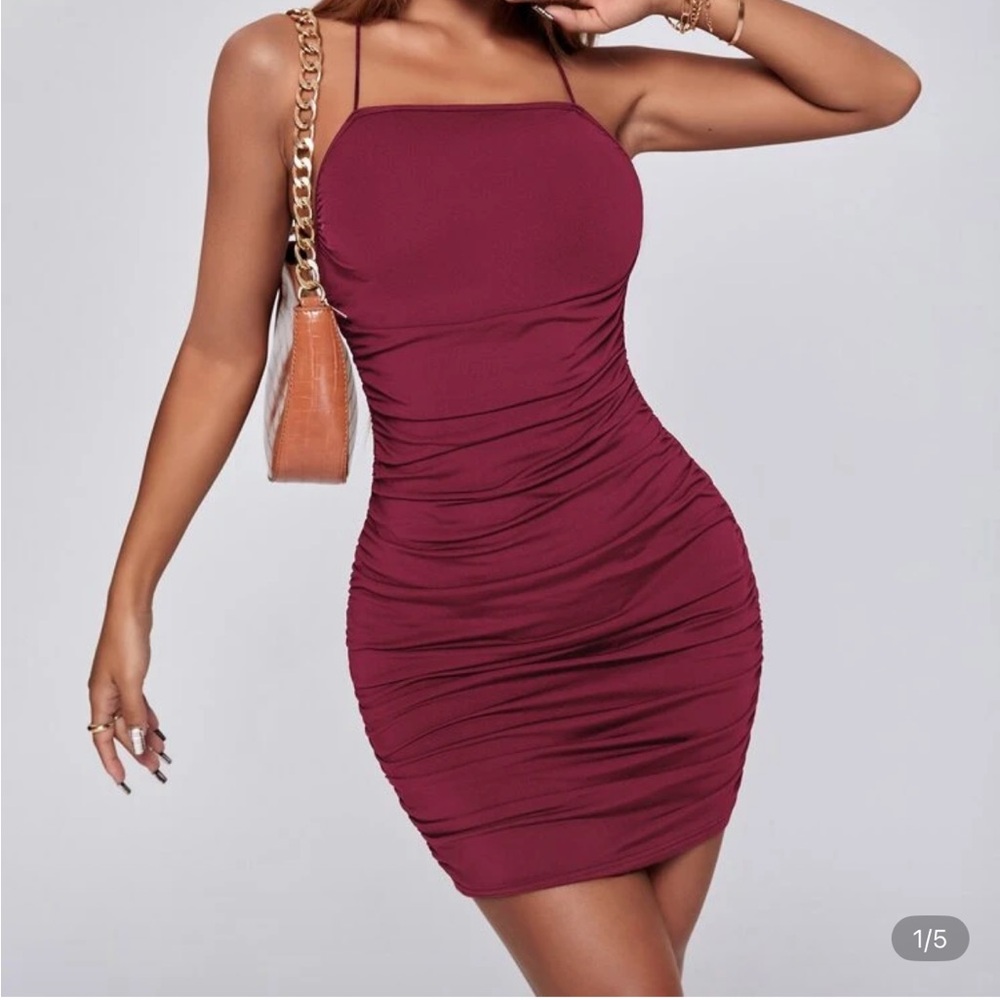 SHEIN Burgundy Ruched Mini Dress